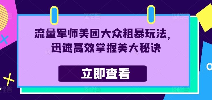 流量军师美团大众粗暴玩法，迅速高效掌握美大秘诀-玩备项目资源网
