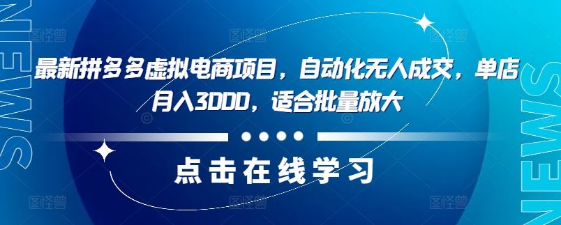 最新拼多多虚拟电商项目，自动化无人成交，单店月入3000，适合批量放大-玩备项目资源网