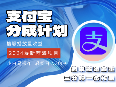 （12058期）2024蓝海项目，支付宝分成计划项目，教你刷爆播放量收益，三分钟一条作…-玩备项目资源网