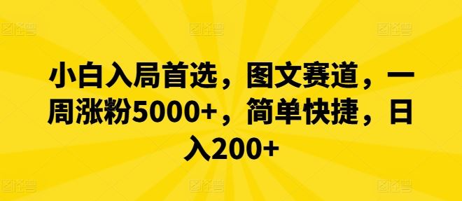 小白入局首选，图文赛道，一周涨粉5000+，简单快捷，日入200+-玩备项目资源网
