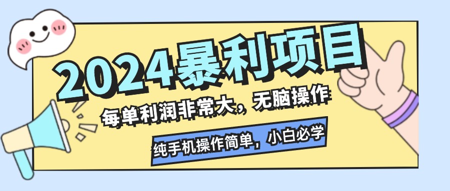 （12130期）2024暴利项目，每单利润非常大，无脑操作，纯手机操作简单，小白必学项目-玩备项目资源网