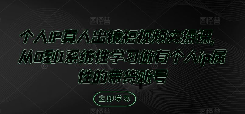 个人IP真人出镜短视频实操课，从0到1系统性学习做有个人ip属性的带货账号-玩备项目资源网