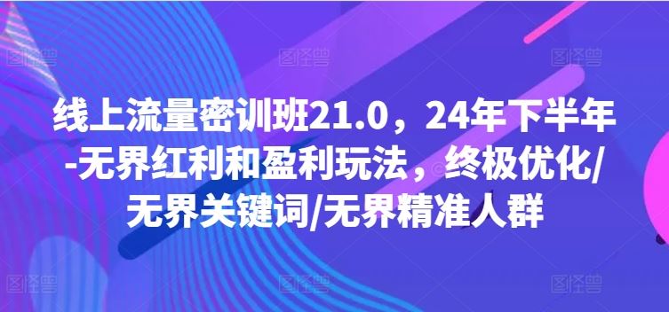 线上流量密训班21.0，24年下半年-无界红利和盈利玩法，终极优化/无界关键词/无界精准人群-玩备项目资源网