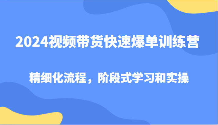 2024视频带货快速爆单训练营，精细化流程，阶段式学习和实操-玩备项目资源网