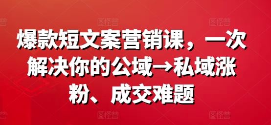 爆款短文案营销课，一次解决你的公域→私域涨粉、成交难题-玩备项目资源网