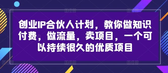 创业IP合伙人计划，教你做知识付费，做流量，卖项目，一个可以持续很久的优质项目-玩备项目资源网