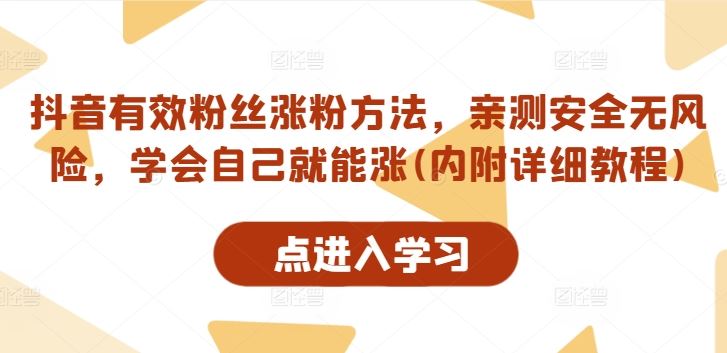 抖音有效粉丝涨粉方法，亲测安全无风险，学会自己就能涨(内附详细教程)-玩备项目资源网