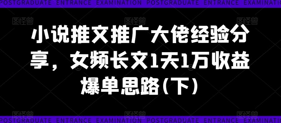 小说推文推广大佬经验分享，女频长文1天1万收益爆单思路(下)-玩备项目资源网