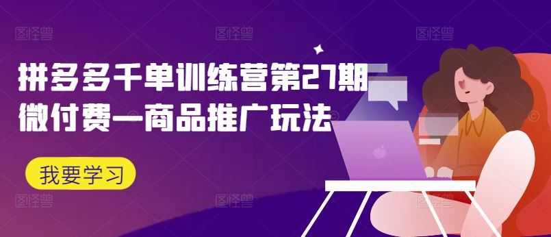 拼多多千单训练营第27期微付费—商品推广玩法-玩备项目资源网
