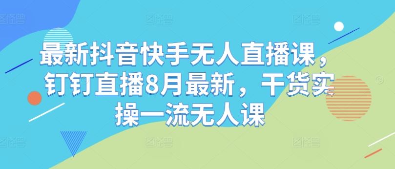 最新抖音快手无人直播课，钉钉直播8月最新，干货实操一流无人课-玩备项目资源网