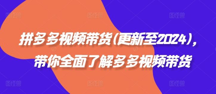 拼多多视频带货(更新至2024)，带你全面了解多多视频带货-玩备项目资源网