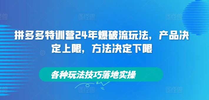 拼多多特训营24年爆破流玩法，产品决定上限，方法决定下限，各种玩法技巧落地实操-玩备项目资源网