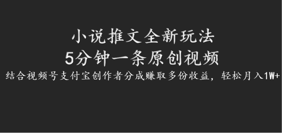 小说推文全新玩法，5分钟一条原创视频，结合视频号支付宝创作者分成赚取多份收益-玩备项目资源网