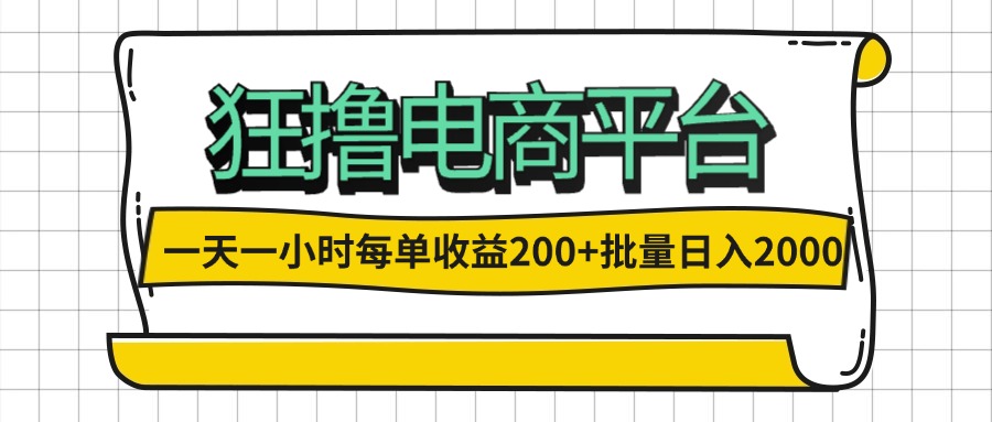 （12463期）一天一小时 狂撸电商平台 每单收益200+ 批量日入2000+-玩备项目资源网