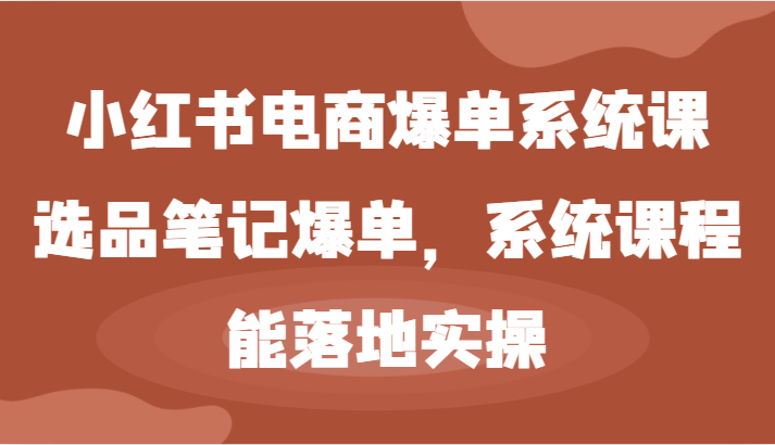 小红书电商爆单系统课-选品笔记爆单，系统课程，能落地实操-玩备项目资源网