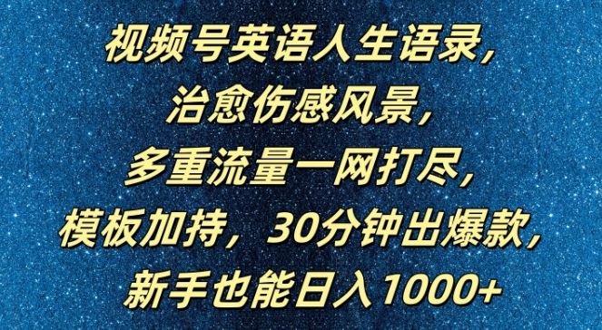 视频号英语人生语录，多重流量一网打尽，模板加持，30分钟出爆款，新手也能日入1000+【揭秘】-玩备项目资源网
