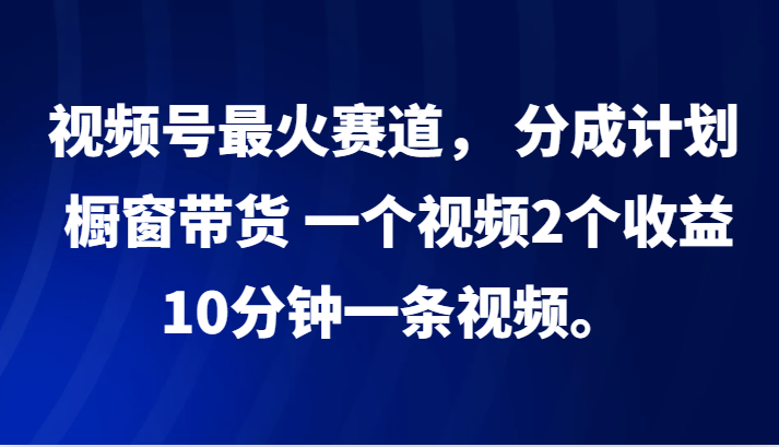 视频号最火赛道， 分成计划， 橱窗带货，一个视频2个收益，10分钟一条视频。-玩备项目资源网