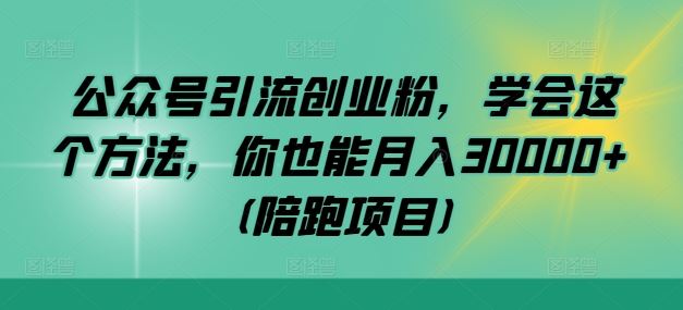 公众号引流创业粉，学会这个方法，你也能月入30000+ (陪跑项目)-玩备项目资源网