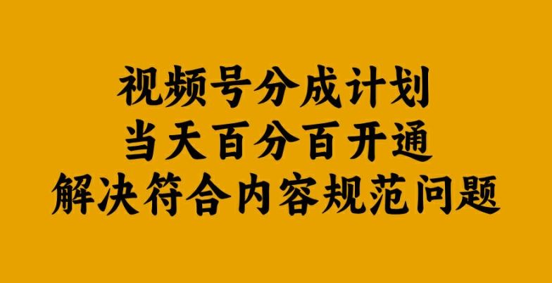 视频号分成计划当天百分百开通解决符合内容规范问题【揭秘】-玩备项目资源网