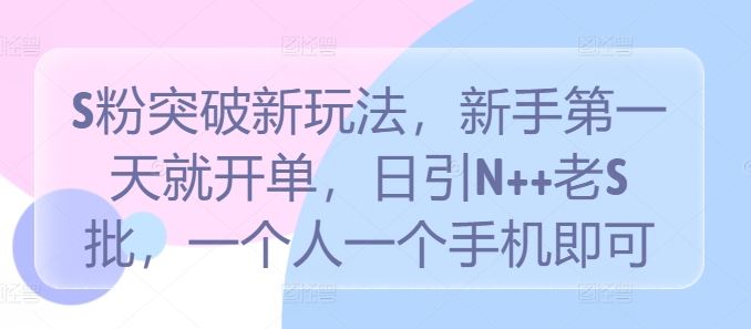 S粉突破新玩法，新手第一天就开单，日引N++老S批，一个人一个手机即可【揭秘】-玩备项目资源网