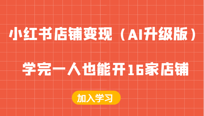 小红书店铺变现（AI升级版），学完一人也能开16家店铺-玩备项目资源网