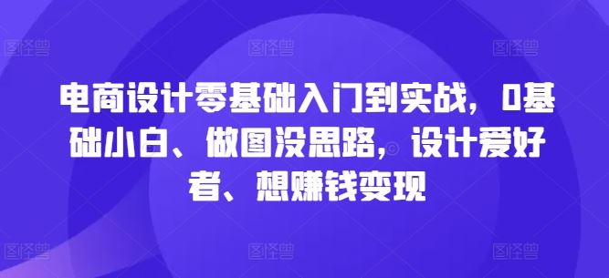电商设计零基础入门到实战，0基础小白、做图没思路，设计爱好者、想赚钱变现-玩备项目资源网