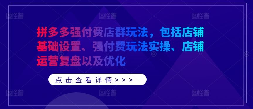 拼多多强付费店群玩法，包括店铺基础设置、强付费玩法实操、店铺运营复盘以及优化-玩备项目资源网