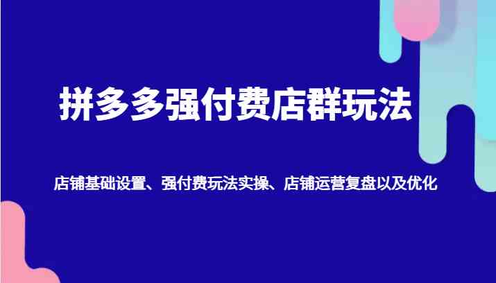 拼多多强付费店群玩法：店铺基础设置、强付费玩法实操、店铺运营复盘以及优化-玩备项目资源网