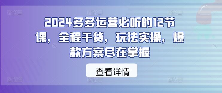 2024多多运营必听的12节课，全程干货，玩法实操，爆款方案尽在掌握-玩备项目资源网