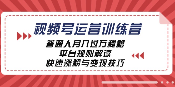 视频号运营训练营：普通人月入过万秘籍，平台规则解读，快速涨粉与变现-玩备项目资源网