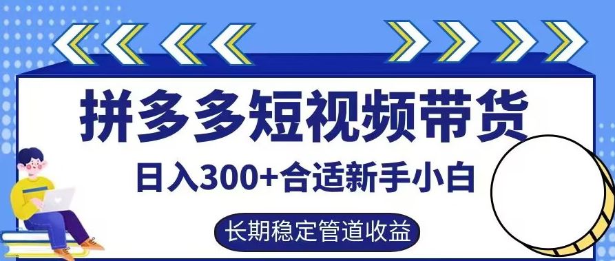 拼多多短视频带货日入300+有长期稳定被动收益，合适新手小白【揭秘】-玩备项目资源网