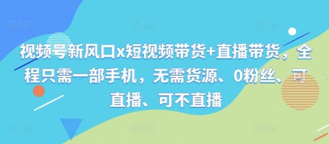 视频号新风口x短视频带货+直播带货，全程只需一部手机，无需货源、0粉丝、可直播、可不直播-玩备项目资源网