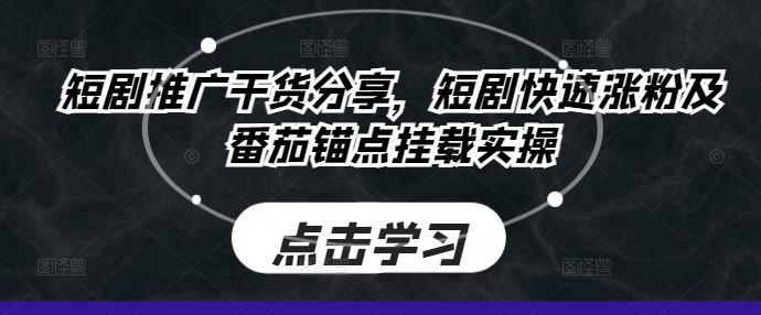 短剧推广干货分享，短剧快速涨粉及番茄锚点挂载实操-玩备项目资源网
