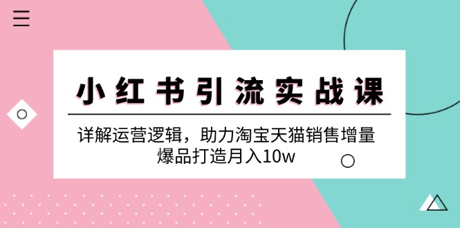 小红书引流实战课：详解运营逻辑，助力淘宝天猫销售增量，爆品打造月入10w-玩备项目资源网