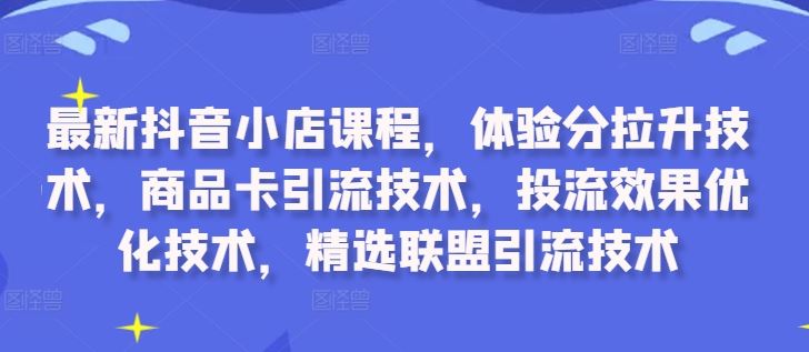 最新抖音小店课程，体验分拉升技术，商品卡引流技术，投流效果优化技术，精选联盟引流技术-玩备项目资源网