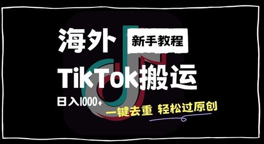 2024最新海外TikTok搬运玩法，一键去重轻松过原创，新手无经验也能日入1k【揭秘】-玩备项目资源网