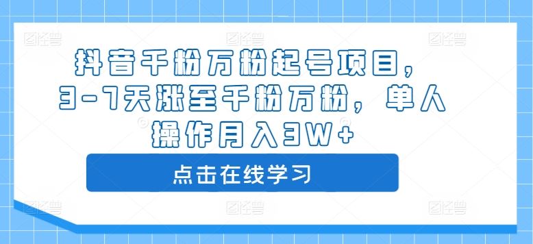 抖音千粉万粉起号项目，3-7天涨至千粉万粉，单人操作月入3W+-玩备项目资源网