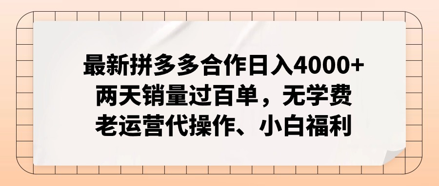 （12869期）拼多多最新合作日入4000+两天销量过百单，无学费、老运营代操作、小白福利-玩备项目资源网