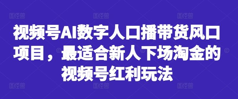 视频号AI数字人口播带货风口项目，最适合新人下场淘金的视频号红利玩法-玩备项目资源网