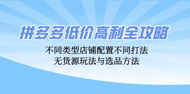 （12897期）拼多多低价高利全攻略：不同类型店铺配置不同打法，无货源玩法与选品方法-玩备项目资源网