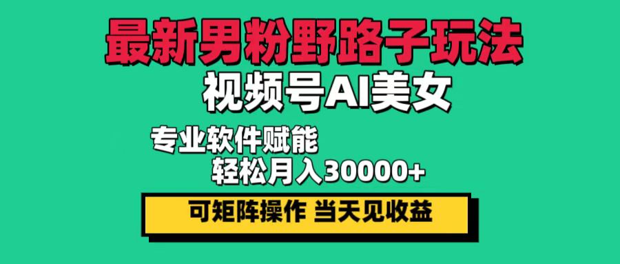 （12909期）最新男粉野路子玩法，视频号AI美女，当天见收益，轻松月入30000＋-玩备项目资源网