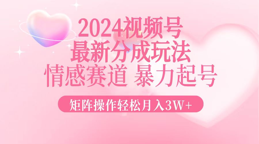 （12922期）2024最新视频号分成玩法，情感赛道，暴力起号，矩阵操作轻松月入3W+-玩备项目资源网
