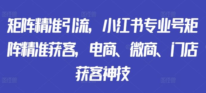 矩阵精准引流，小红书专业号矩阵精准获客，电商、微商、门店获客神技-玩备项目资源网