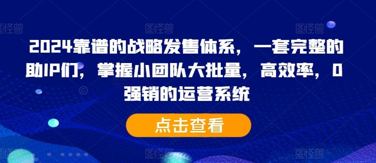 2024靠谱的战略发售体系，一套完整的助IP们，掌握小团队大批量，高效率，0 强销的运营系统-玩备项目资源网