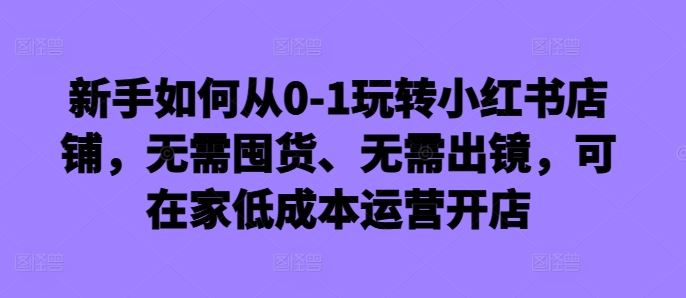 新手如何从0-1玩转小红书店铺，无需囤货、无需出镜，可在家低成本运营开店-玩备项目资源网