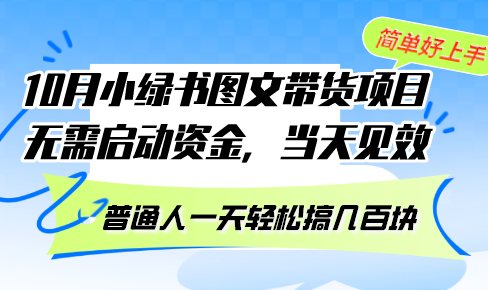 （13005期）10月份小绿书图文带货项目 无需启动资金 当天见效 普通人一天轻松搞几百块-玩备项目资源网