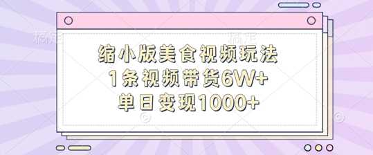 缩小版美食视频玩法，1条视频带货6W+，单日变现1k-玩备项目资源网