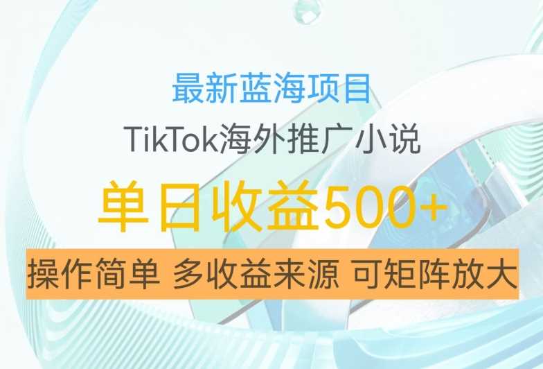 最新蓝海项目，利用tiktok海外推广小说赚钱佣金，简单易学，日入500+，可矩阵放大【揭秘】-玩备项目资源网