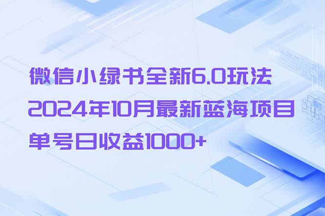 （13052期）微信小绿书全新6.0玩法，2024年10月最新蓝海项目，单号日收益1000+-玩备项目资源网