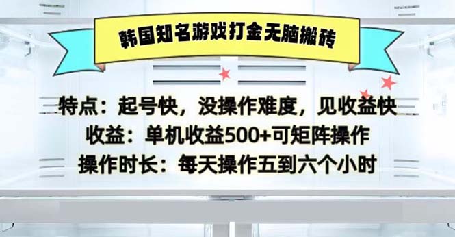 （13066期）韩国知名游戏打金无脑搬砖单机收益500-玩备项目资源网
